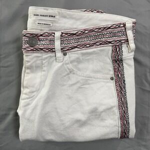 ISABEL MARANT ETOILE White Embroidered Cropped Straight Leg Jeans Women's 36